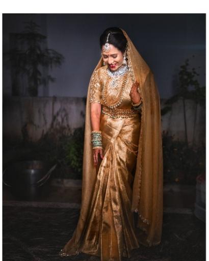 Candid wedding portrait of an Indian bride